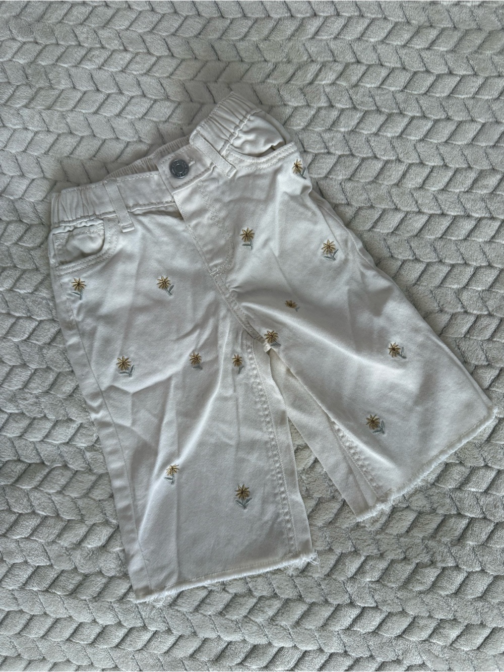Baby White Embroidered Sunflower-Accent Jeans